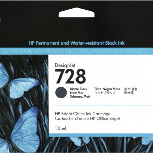 Tinta HP 728 LF Color Negro Mate DesignJet, 130ml, 3WX25A