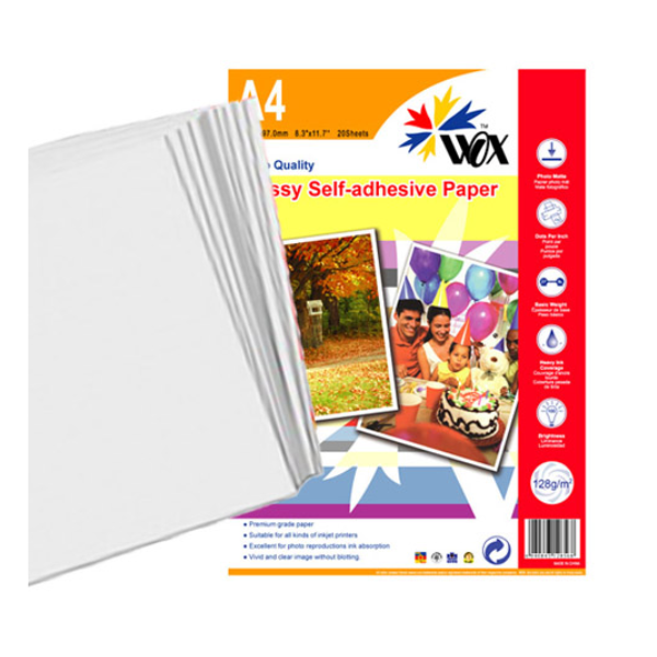 Papel Glossy Fotográfico Autoadhesivo A4 128grs. X 20 Uds.