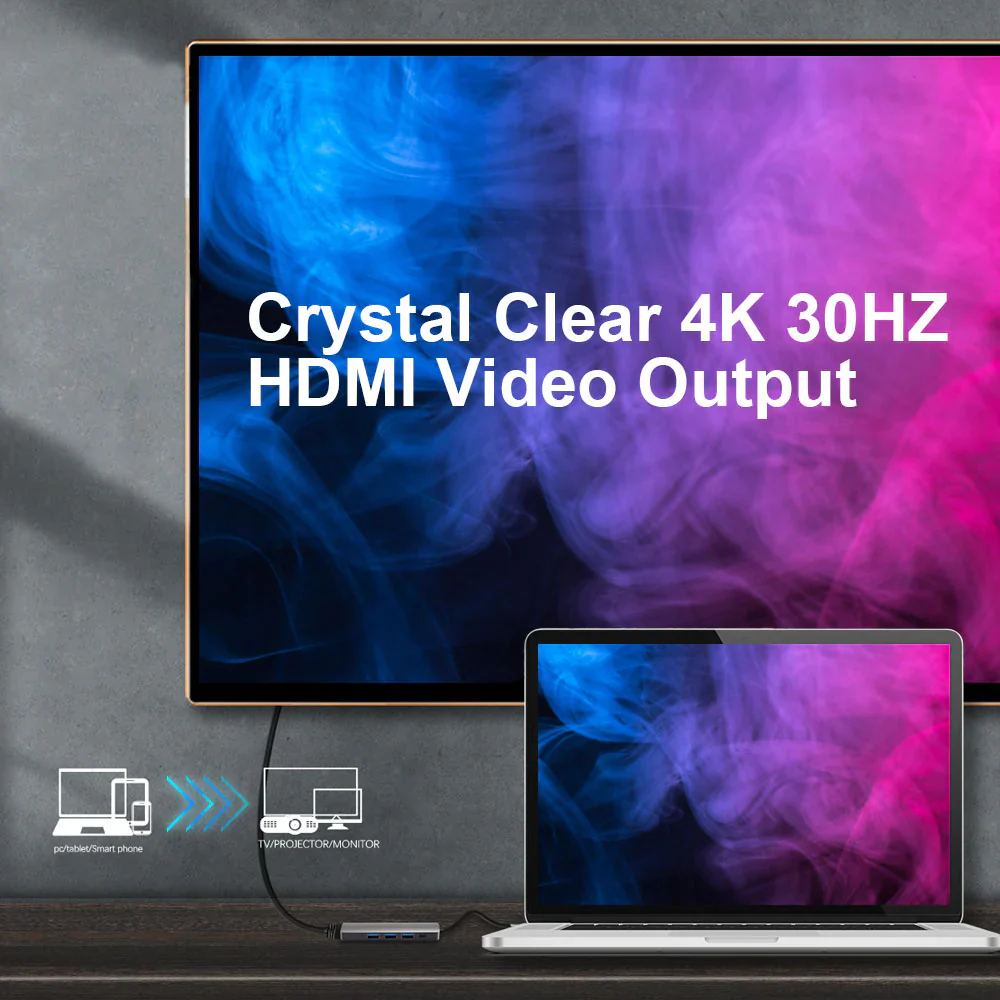 Hub Argom 5 en 1 tipo C One Axess HDMI/2XUSB2.0/1XUSB3.0/TYPE-C PD - Imagen 3